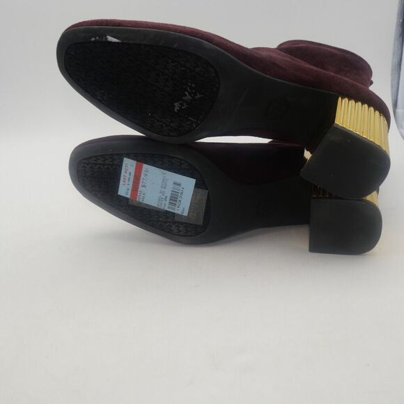 NEW Michael Kors Woman's 7.5 Porter Boots Suede Merlot Burgundy Gold Block Heel - Picture 11 of 12